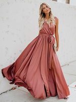 Wickelkleid ärmellos Blush Pink V-Ausschnitt Knoten Schlitz Ball Maxikleider