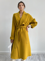 Wickelmantel aus Wolle breites Revers Gürtel große Taschen klassische Winter-Midi-Oberbekleidung für Damen 2025