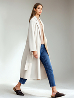 Wickelmantel aus Wolle für Damen klassisches Revers große Taschen Gürtel einfarbig Winteroberbekleidung 2025