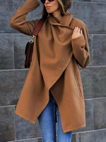 Wickelmantel für Frauen Khaki Turndown-Kragen mit langen Ärmeln Lässige Wintermäntel
