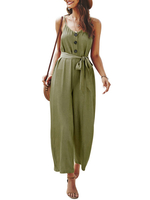Wide Leg-Overall-Jäger-Grün ärmellos Backless Knopf Overall