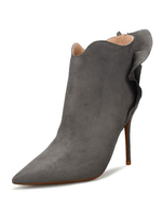 Wildleder High Heels Frauen Spitz Zip Up Ruffle Detail Stiefeletten Grau Winter Schuhe