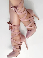 Wildleder High Heels rosa spitze Zehe schnüren sich oben Pumps für Frauen