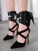 Wildleder High Heels Schwarze spitze Zehe Lace Up Pumps Damen Schuhe