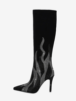 Wildleder Knie Stiefel Frauen Schwarz Patchwork Strass High Heel Party Stiefel