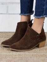 Wildleder kurze Stiefel Frauen spitze Zehenschnalle Slip On Sommerstiefel