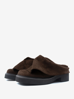 Wildleder-Mule-Loafer mit quadratischer Zehenpartie und gerüschter flacher Schuhe für Damen