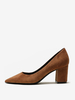 Wildleder-Pumps mit Blockabsatz braune Slip-On-Heels mit spitzer Zehenpartie