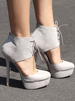 Wildleder Sandal Booties Graue Plattform Almond Lace Up High Heel Booties für Frauen