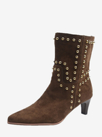 Wildleder-Stiefeletten für Damen spitze Zehenpartie mit Nieten und klobigem Absatz