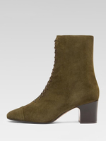 Wildleder-Stiefeletten mit quadratischer Zehenpartie Schnürung und klobigem Absatz