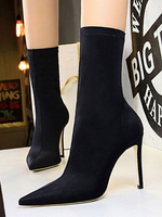 Wildleder Stiefeletten Schwarz Spitze Zehenstiefeletten für Damen