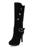 Wildleder Winterstiefel Schwarz Spitzschuh Metall Detail High Heel Stiefel Damen Mitte Kalb Stiefel