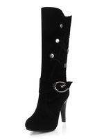 Wildleder Winterstiefel Schwarz Spitzschuh Metall Detail High Heel Stiefel Damen Mitte Kalb Stiefel