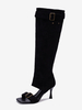 Wildlederstiefel mit hohem Absatz und Flip-Flop-Sandalen mit Schnallendetail