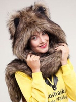 Winter Kunstpelz Hüte Tier Ohren Hood Paws Fluffy Mitten Schals