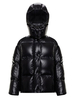 Wintermantel Schwarz Puffer Kapuze Frauen Langarm gepolsterte Jacke