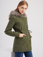 Wintermäntel rosa mittlerer Kordelzug Kapuze vorne Knopf lange Ärmel zweifarbig lässiger Wintermantel Oberbekleidung