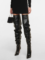 Winterstiefel Lange Stiefel mit spitzer Zehenpartie schlankem hohen Absatz Schwarze Faltenstiefel