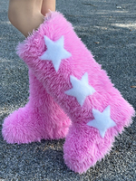 Winterstiefel mit runder Spitze und Sternenmuster aus Lammwolle für Damen