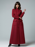 Woll-Maximantel in voller Länge mit Stehkragen und Pattentaschen für Damen 2025