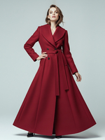 Woll-Maximantel mit Gürtel Schalkragen und Zweireiher für Damen 2025