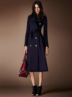 Wolle Trenchcoat Frauen Zweireiher Tasten Taschen Krawatte Gürtel Swing Coat