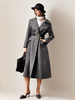 Wollmantel im britischen Stil für Damen mit Gürtel großem Revers Fischgrätenmuster Wickelmantel 2025