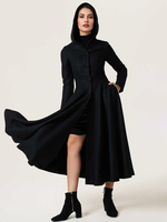 Wollmischung Ausgestellter Mantel Mit Kapuze Vintage Schwarz A-Linie Maxi Winter Oberbekleidung Für Frauen 2025