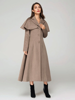 Wollmischung Mantel mit Cape Klassisches Revers Elegante Kamel Winter lange Oberbekleidung für Frauen 2025