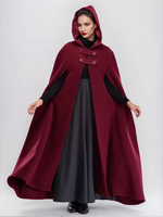 Wollmischung Maxi Cape Mantel mit Kapuze Burgunder voller Länge Poncho übergroße Oberbekleidung für Frauen 2025
