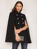 Wollponcho-Mantel Stehkragen Zweireihig Damen Cape Oberbekleidung