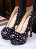 Woman Heels Black Plateau Pumps mit runder Zehe und bedrucktem Stiletto-Absatz