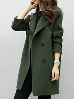 Woman Pea Coat Dunkelgrüner Turndown-Kragen Langarm-Zweireiher-Trenchcoats