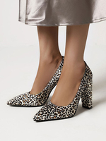 Womans Black High Heels Slip On Spitzzehen Leopardenmuster Chunky Heel Sexy Schuhe