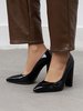 Womans High Heels Pointed Toe Schwarz PU-Leder Classical Chunky Heels
