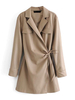Womans Leder Mantel Turndown Collar Asymmetrische Tiefe Aprikosen Wollgeleitendes Wintermantel