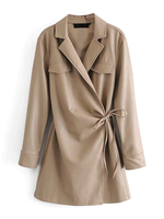 Womans Leder Mantel Turndown Collar Asymmetrische Tiefe Aprikosen Wollgeleitendes Wintermantel