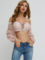 Womes Bluse Cameo Pink Polyester Trägerlos Böhmische Langarm Sweet Tops