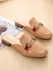 Womens Aprikosen-Maultiere PU-Leder-Quadrat-Zehe Slip-On-Welpen-Ferse täglich lässige flache Schuhe