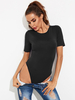 Womens Black Bodysuit Kurzarm Jewel Neck Polyester Sexy Top