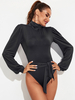 Womens Black Bodysuit Langarm rückenfreies Polyester Sexy Top