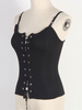 Womens Black Cami Top Träger Hals Schnür Polyester rückenfrei Casual Camis