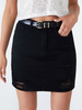 Womens Black Denim Rock Schärpe Kurzer Highanstieg Taille Layered Summer Bottoms