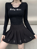 Womens Black Gothic Kostüm Langarm Cotton Top Retro Kleid
