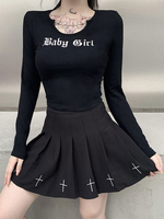 Womens Black Gothic Kostüm Langarm Cotton Top Retro Kleid