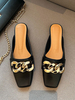 Womens Black Mules PU Leder Black Square Toe Flache Slingbacks Schuhe