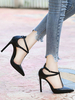 Womens Black T Strap Heels spitz auf Stiletto-Fersenpumpen