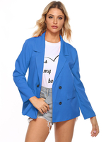 Womens Blazer Blue Stilvoller Turndown-Kragen mit langen Ärmeln Lässiger kurzer Mantel