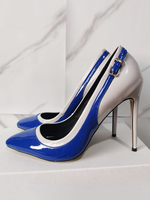 Womens Blue High Heels Pfennigabsatz mit spitzem Zeh Plus Size Patent PU Casual Pump Heels